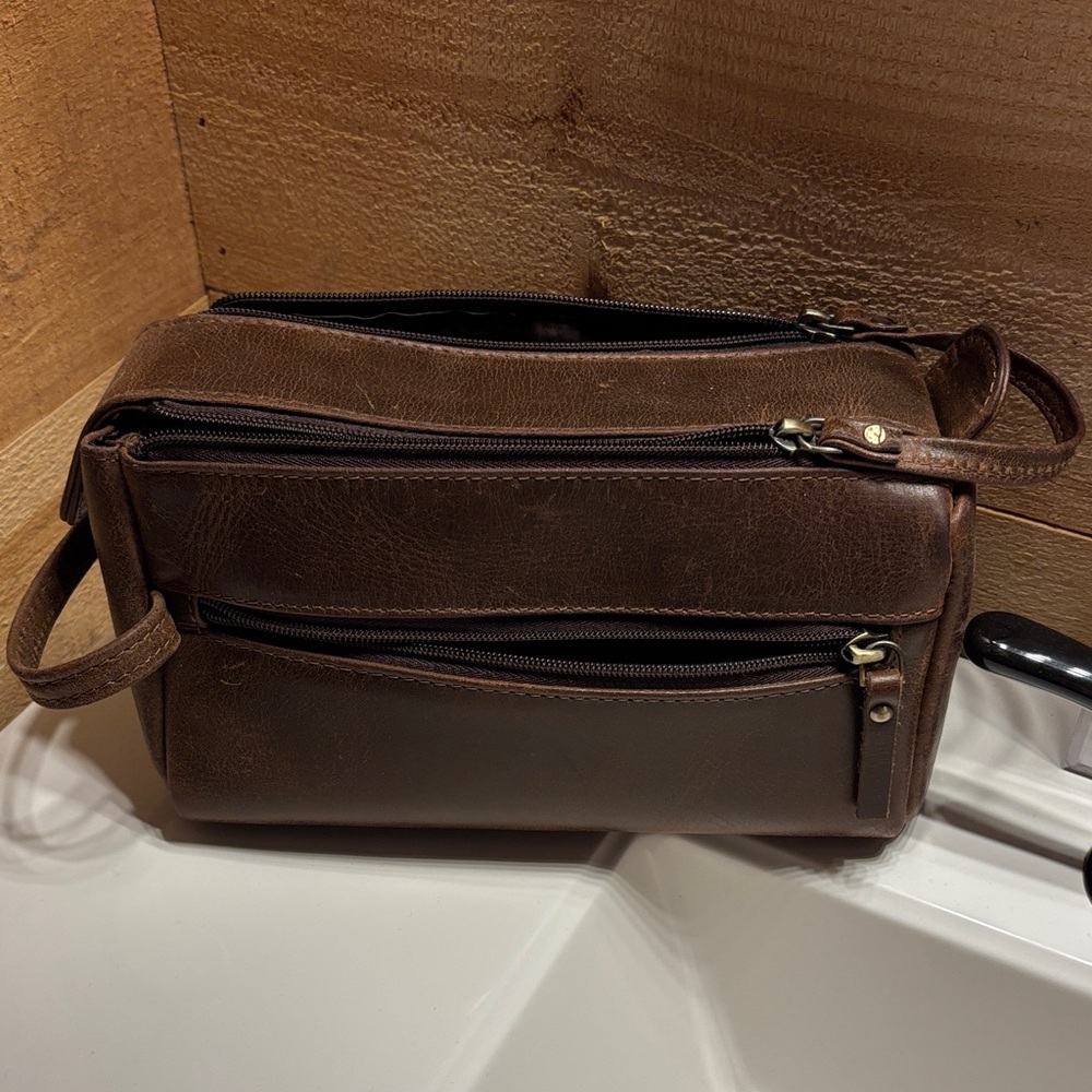 Leather Men's Travel Dopp Kit Toiletry Bag - Brown